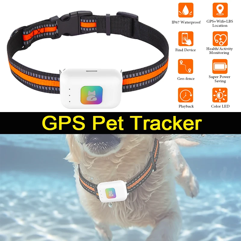 

Multi-functional Pet Smart GPS Trackers with Colorful LED Flash Waterproof Mini Anti Lost Collar Pet Calorie Health Data Tracker