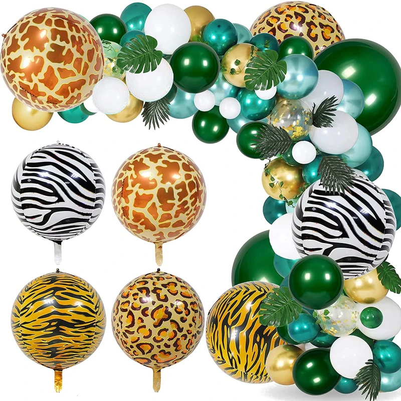 Safari Jungle Theme Party Balloon Garland Kit Monstera Palm Leaves Animal Foil Balloons Baby Shower Wild One Birthday Decoration