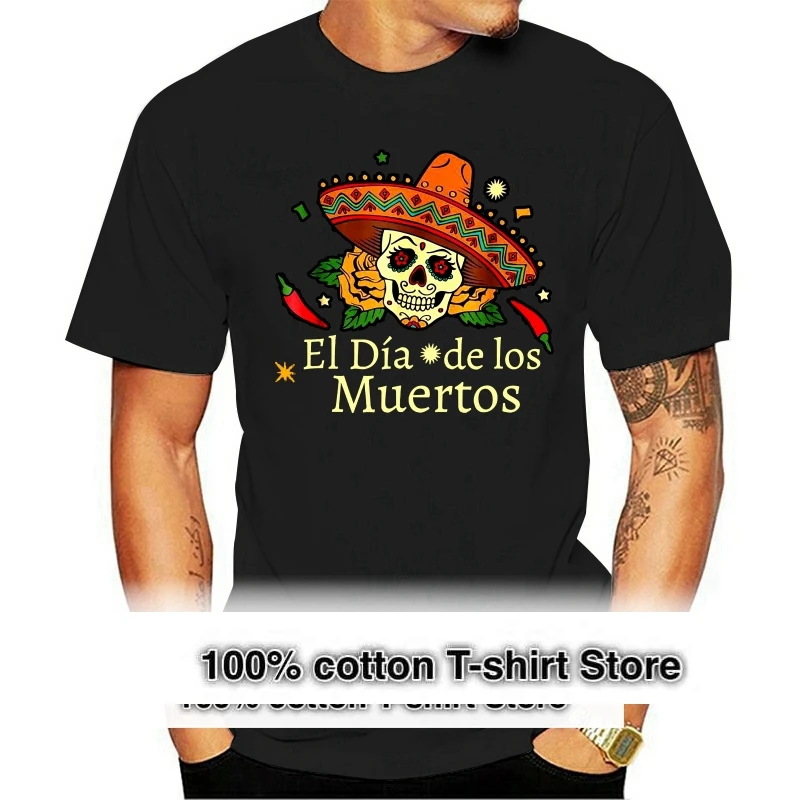 El Dia De Los Muertos - Day Of The Dead Sugar Skull Funny Black T-shirt   Cartoon T Shirt Men Unisex New Fashion Tshirt