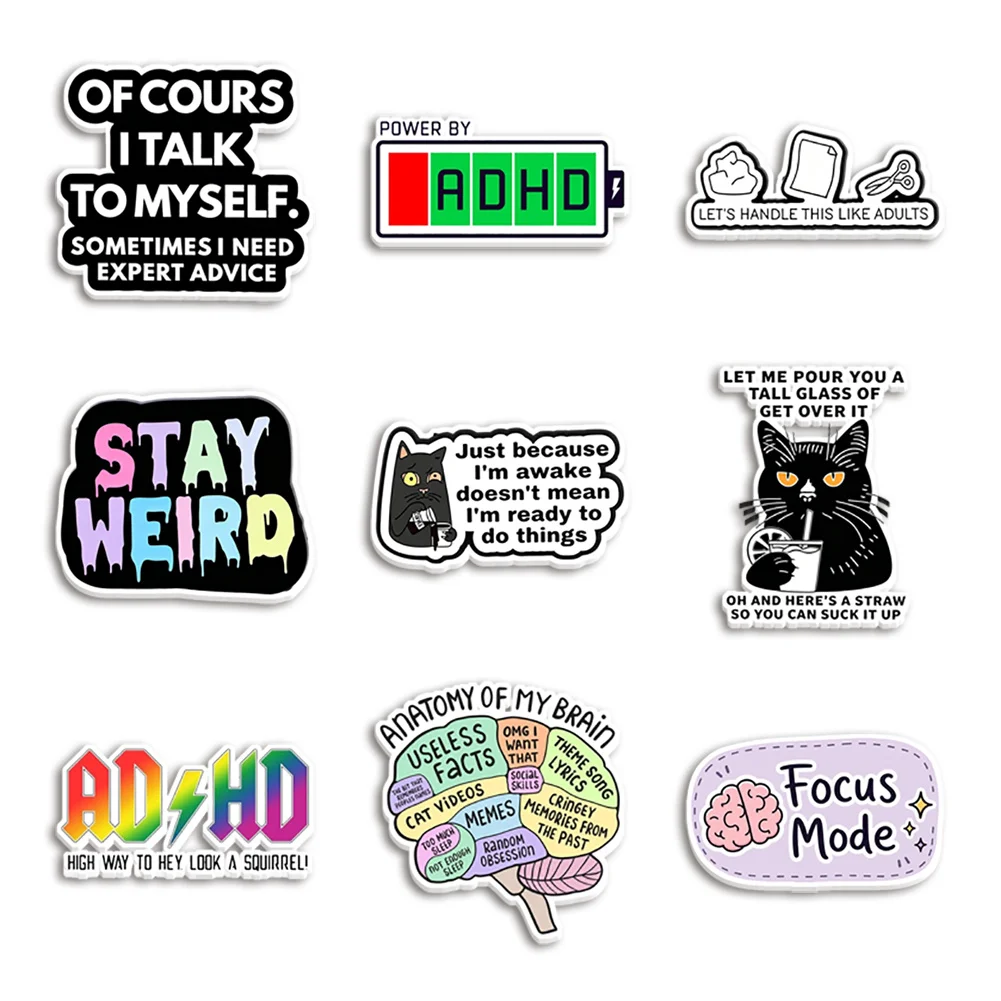 10pcs/lot Interesting Quotes on ADHD Resin Planar Transparent Glitter Acrylic Flatback for DIY Bow Craft Badge Hair Bow Keychain