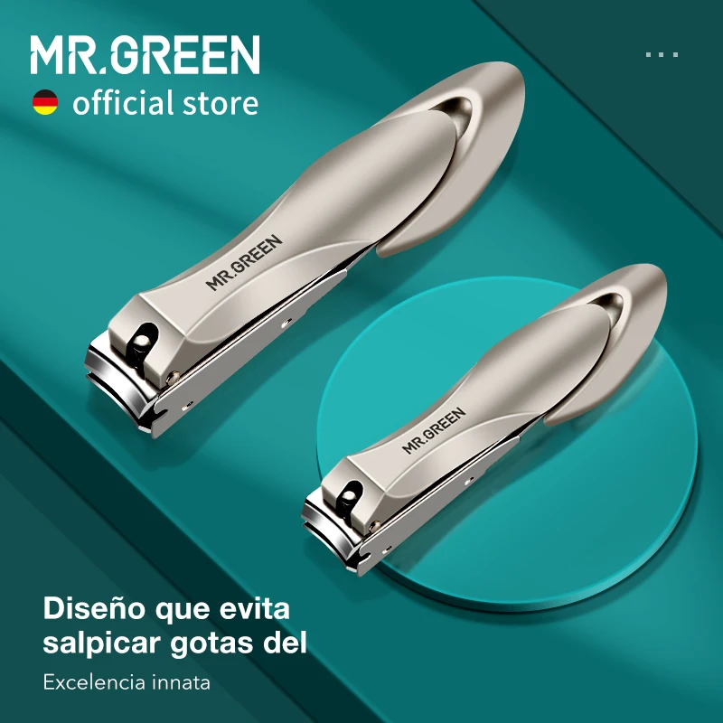 Cortaúñas MR.GREEN de acero inoxidable, anti salpicaduras, diseño biónico, tijeras de pedicura