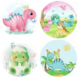 Custom Background Round Elasticity Cartoon Dinosaur Backdrop Cover Children's Birthday Decoration Party Festa Decorations Wall