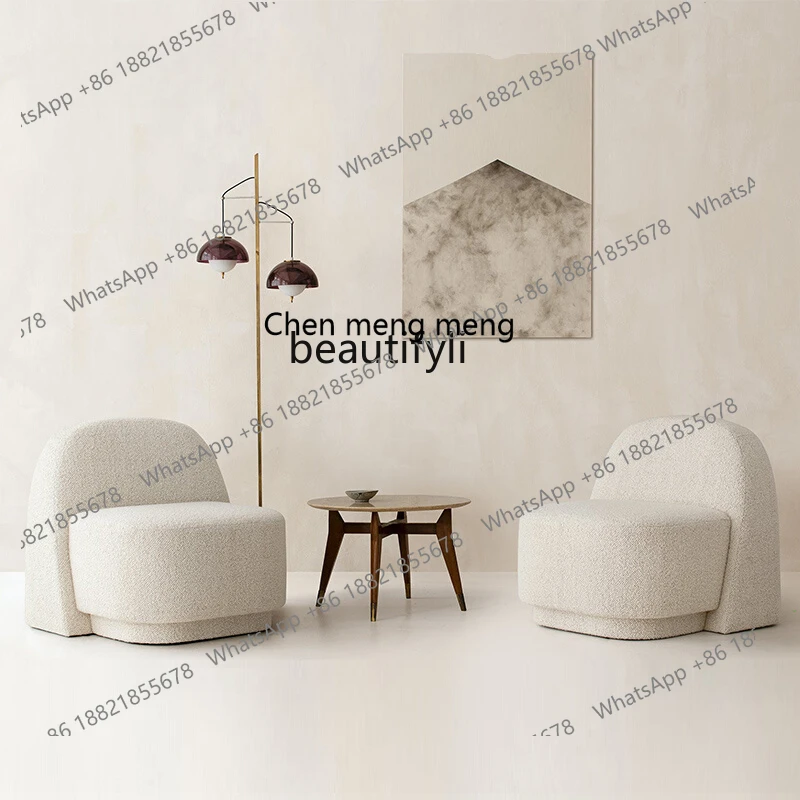 Nordic Simple Cream Style Single-Seat Sofa Chair Light Luxury and Simplicity Fabric Quiet Living Room Leisure