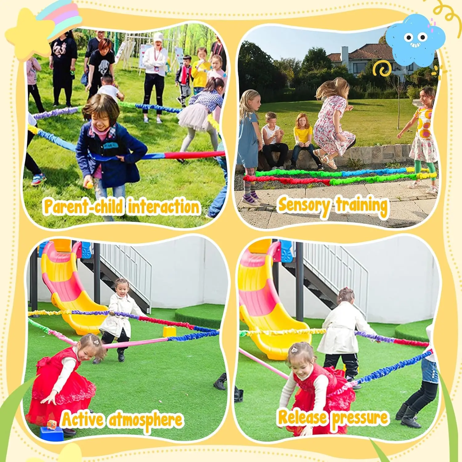 Elastyczna tęczowa lina rozciągliwa opaska do biegania koło do ciągnięcia sporty na świeżym powietrzu przedszkole sprzęt do treningu fizycznego zabawka na świeżym powietrzu