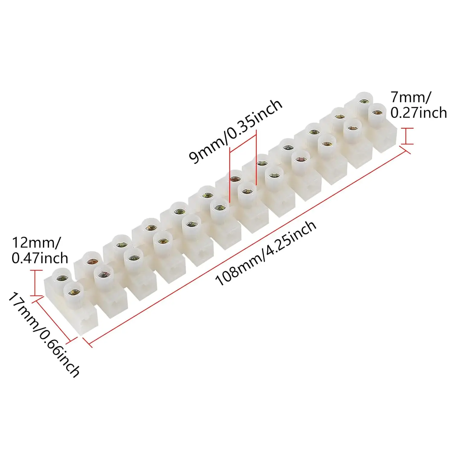 20pack Terminal Block White Screw Terminal Connector Dual Row Electric Barrier Block 12-Position Terminal Strip, 10 Amp 380 V
