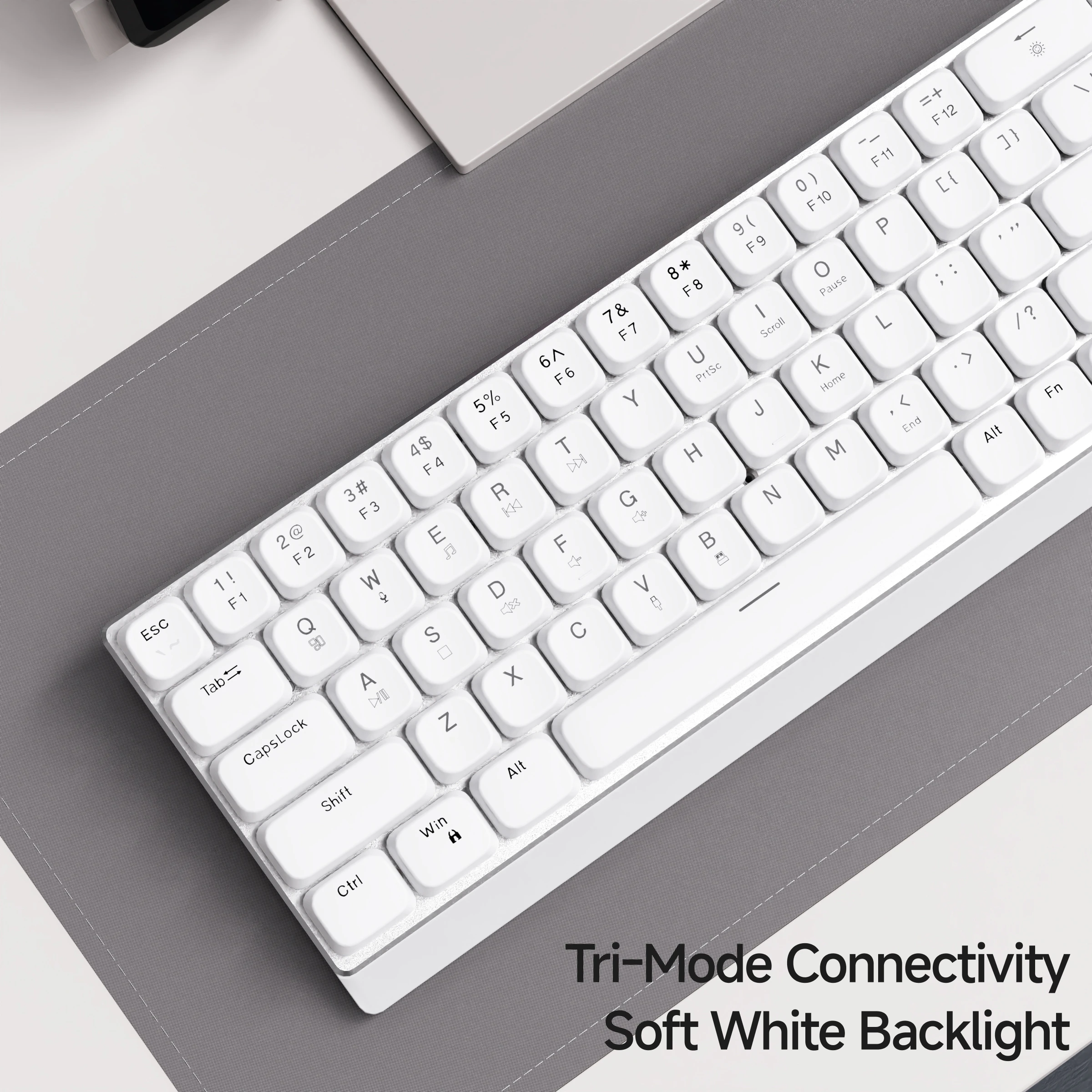 EWEADN Tri-Mode Ergonomic Wireless Gaming Keyboard,BT/2.4G/Wired,Low Profile Switch,Screen Display,Silent,Knob, for PC/Laptop - Image 6