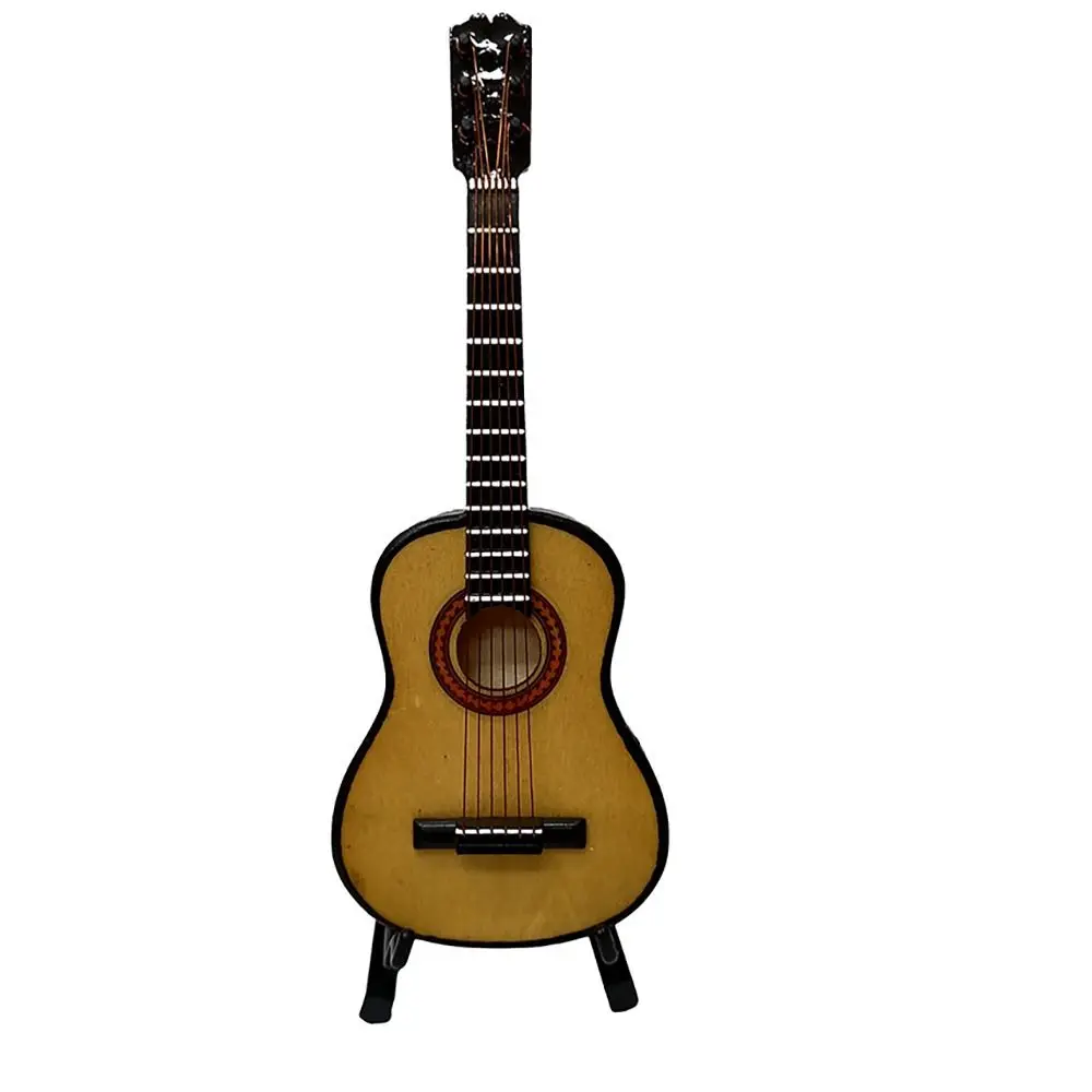 Wooden Miniature Electric Guitar with Stand and Case Mini Musical Instrument Miniature Dollhouse Model Birthday Present