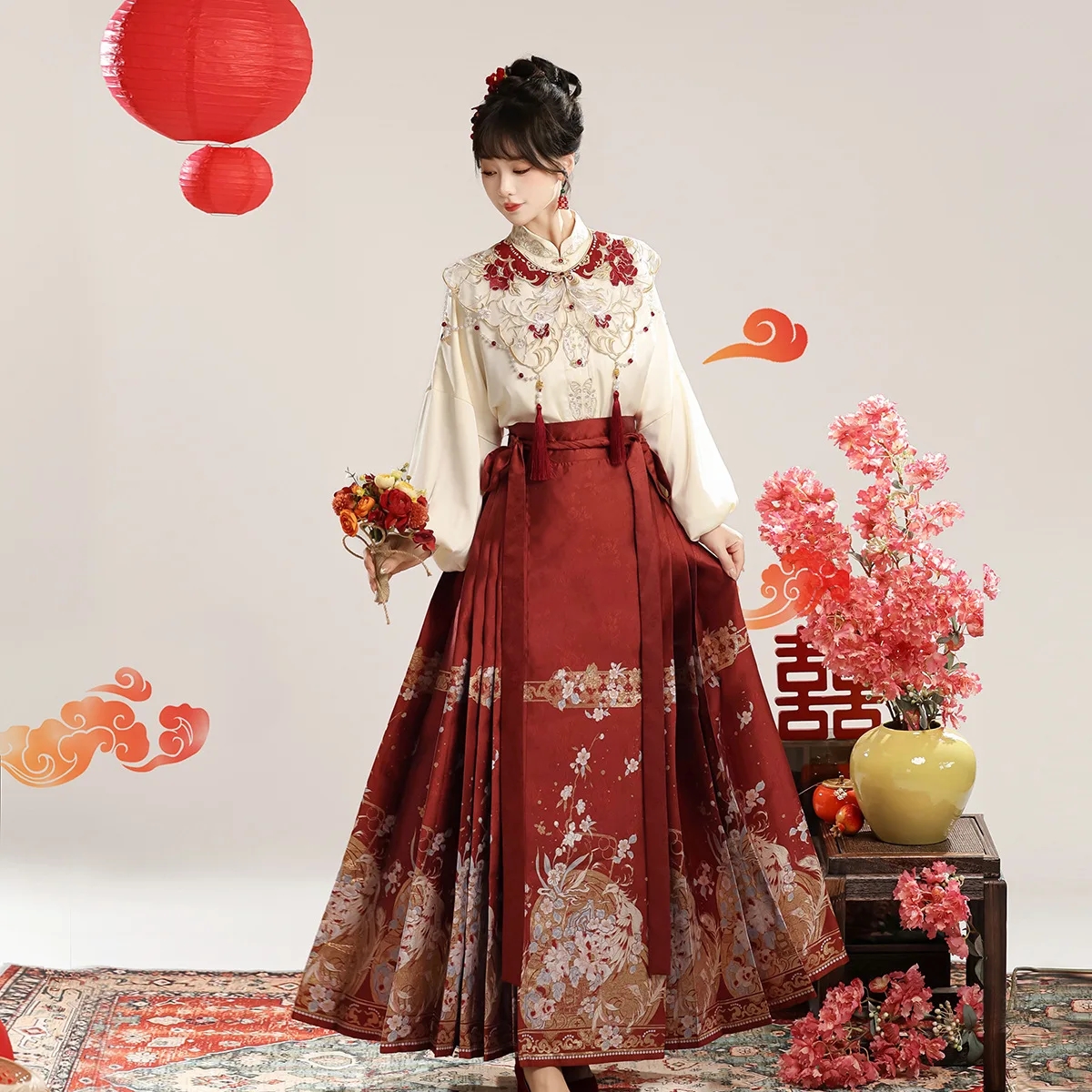 Китайское свадебное платье Феникс Песня Ханфу Женский китайский стиль Улучшенный элемент Хань Топ Облако Плечо Юбка Мемиан