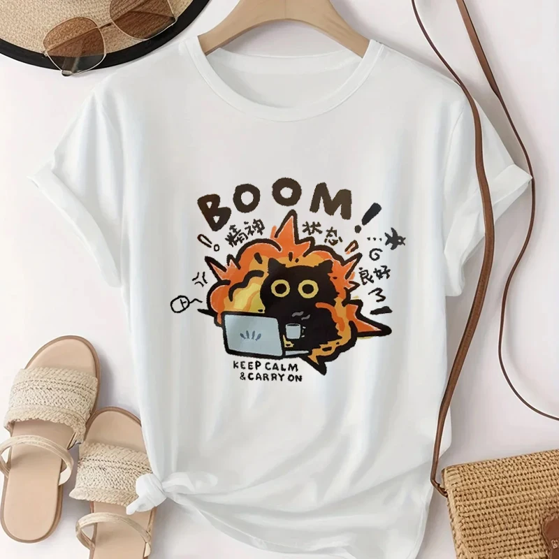 

Kawaii T-shirt for Men Women Good Mental State Pure Short Sleeved Tee Clothes Loose Casual Cartoon Oversized Top Y2K