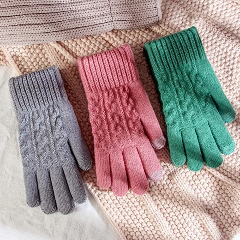 Women Men Warm Winter TouchScreen Gloves Warm Stretch Knit Mittens Wool Full Finger Guantes Female Cycling Crochet Glove