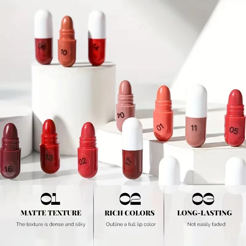 Mini Lipstick Set Matte + Lip Gloss Combination Capsule Lipstick Lip Plumping Waterproof Lip Liner Long-Lasting and Non-Fading