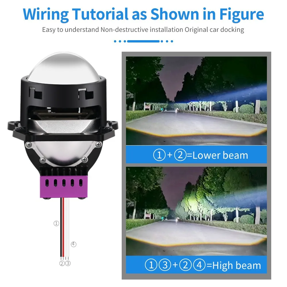 

2.5 Inch Bi LED Projector Lens 12V 55W 6000K 13000LM Hi Lo Beam Built-in Driver Car Headlight