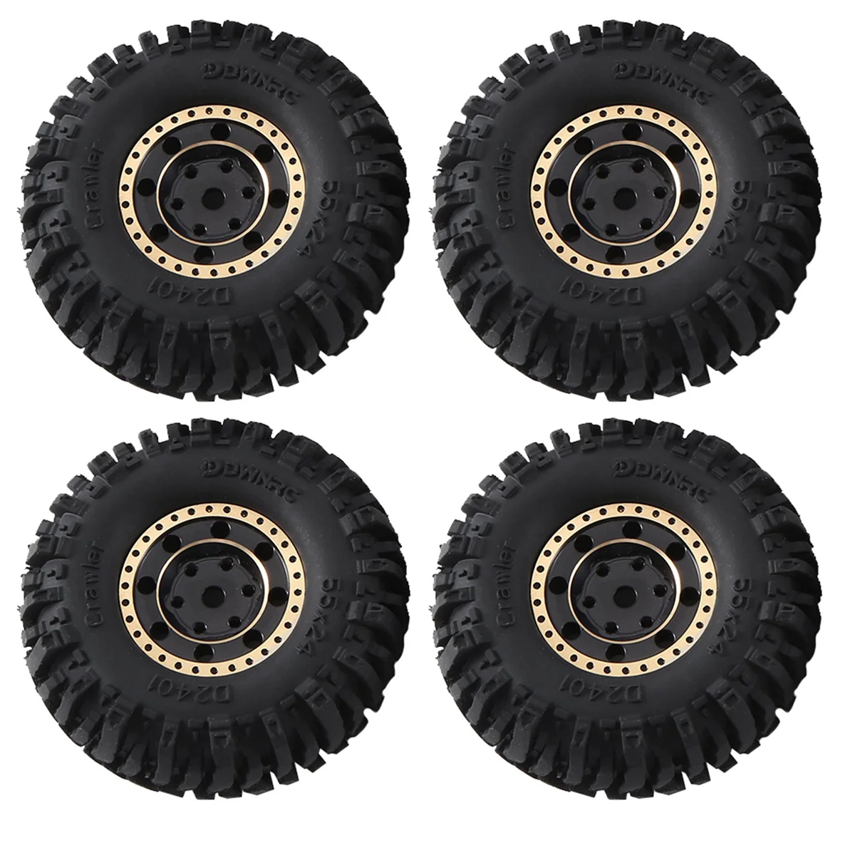 4Pcs 55X22Mm 1.0 Brass Wheel Rim Rubber Tire for 1/18 1/24 RC Crawler Car Axial SCX24 AX24 TRX4M FMS FCX24 Upgrade Parts