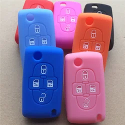 Silicone rubber car key case cover shell for Peugeot 1007 807 for Citroen C8 4 Buttons Remote Key Case Shell