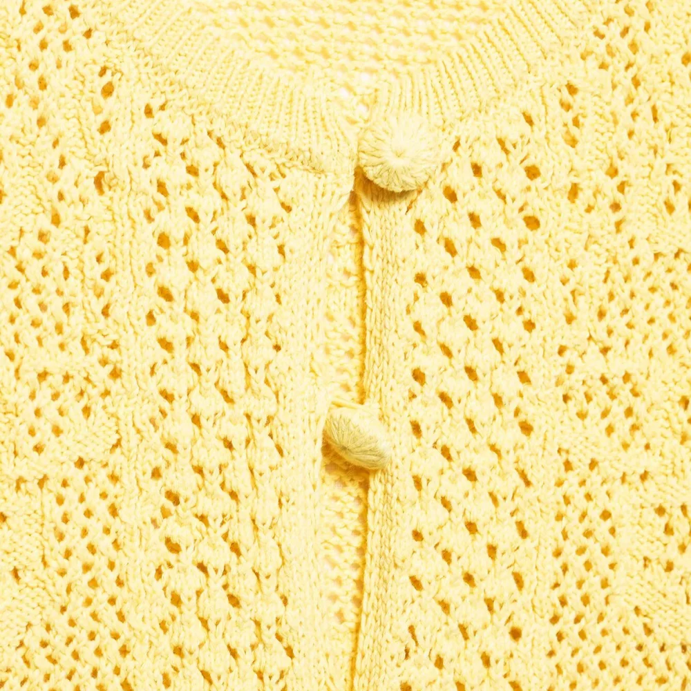 Cardigan tricoté pour femmes, haut ample, col rond, manches courtes, boutons creux, nouvelle mode printemps/été