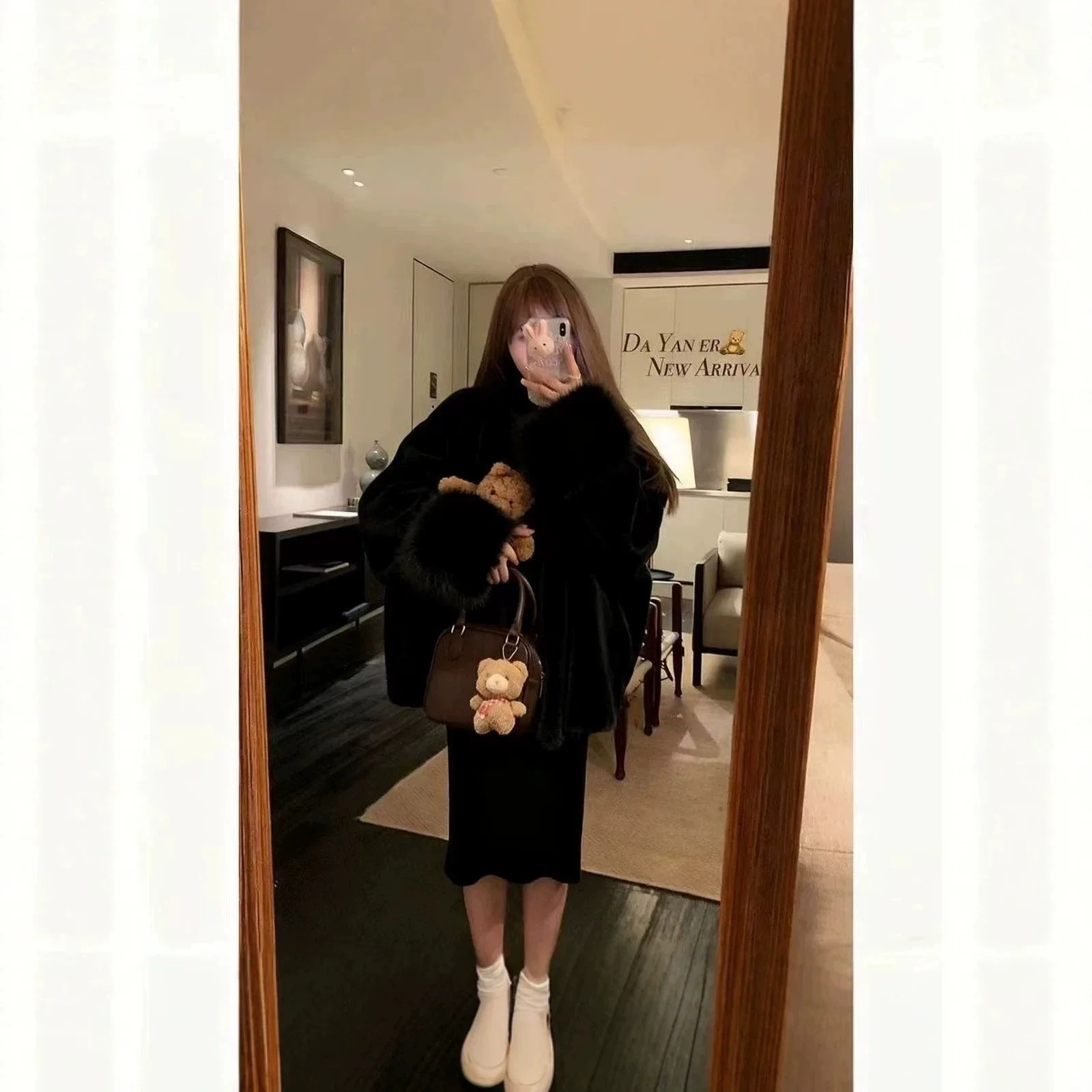Faux Mink Fur Coat for Women Winter Thick Loose Hairy Casual Jacket Y2K Fashion Streetwear Long Sleeve Warm Fur Outerwear