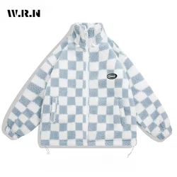 2024 Winter Casual Chic Appliques Parkas Plaid Print Zipper Jacket For Korean Women Short Outerwear Fashion Warm Thick Coat