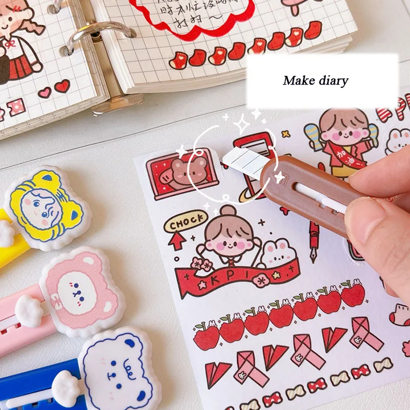 Mini Cute Cartoon Utility Knife Plastic Portable And Durable Back Clip Design Utility Knife Paper Knife