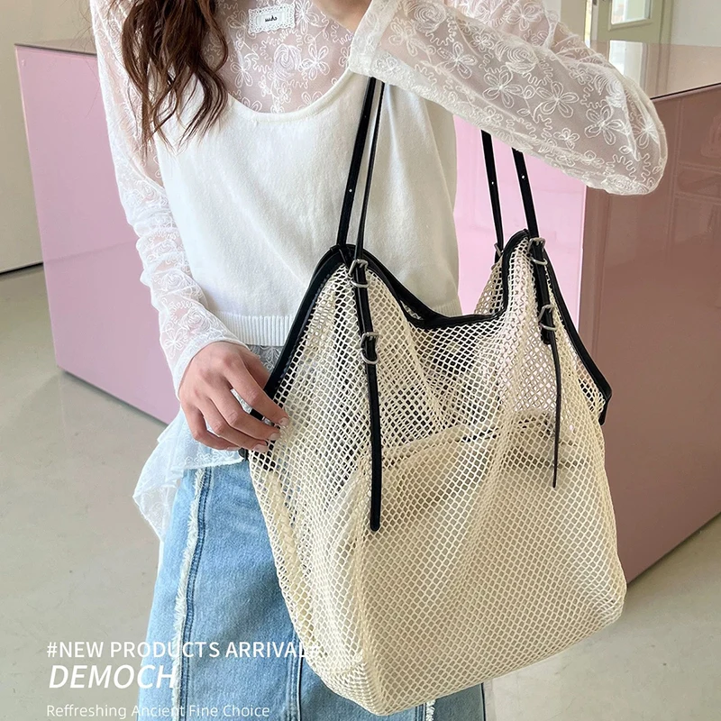 Neue Sommer-Mesh-Tragetasche, Große Kapazität Nischen-Mode-Schultertasche, Strand-Reise-Pendler-Fitness Ausgehöhlte Einkaufstasche – Detail 8