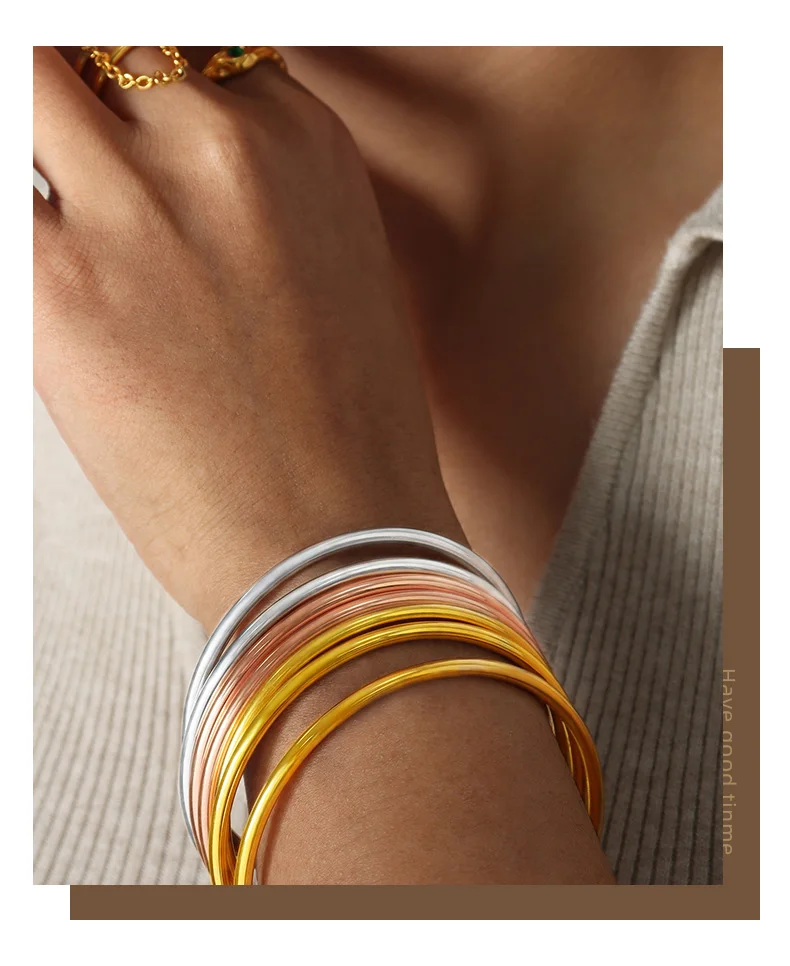 Fadeless Edelstahl Armreif Für Frauen Nicht Verblassen Kreisförmige Minimalistische frauen Hand Armbänder Frau Luxus Schmuck – Detail 4