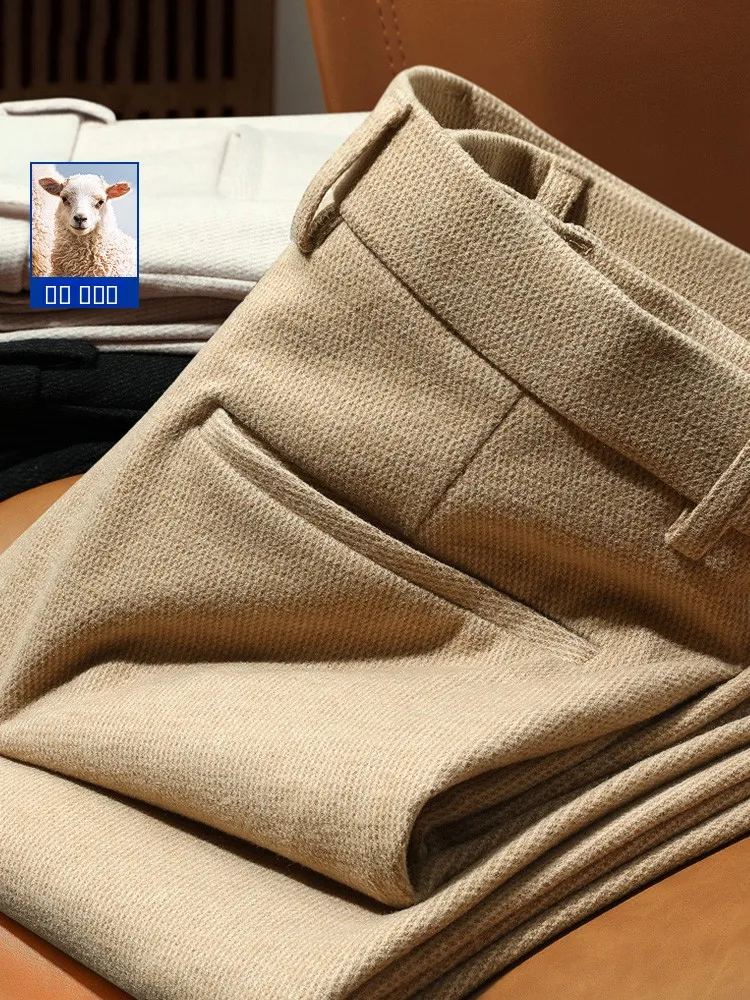 

Мужские шерстяные повседневные брюки прямого кроя для осени и зимы, модные длинные брюки в деловом повседневном стиле