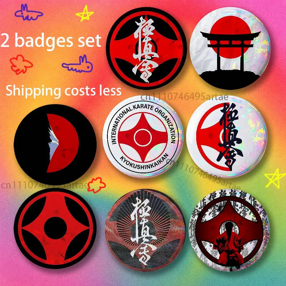 Kyokushin Karate Brooches for Backpack Accessories 25,32,44,58,75mm Round Enamel Pins 2-piece set Cartoon Anime Badge