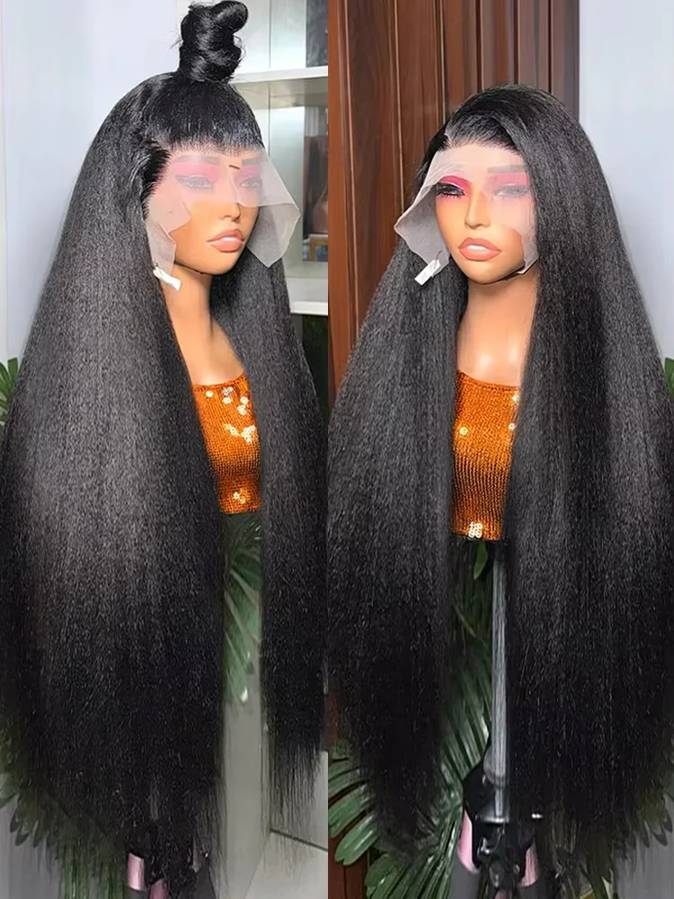 

250% Density Peruvian Kinky Straight 13x6 HD Lace Front Human Hair Wigs Pre Plucked 13x4 Lace Frontal Wigs For Women Coarse Yaki
