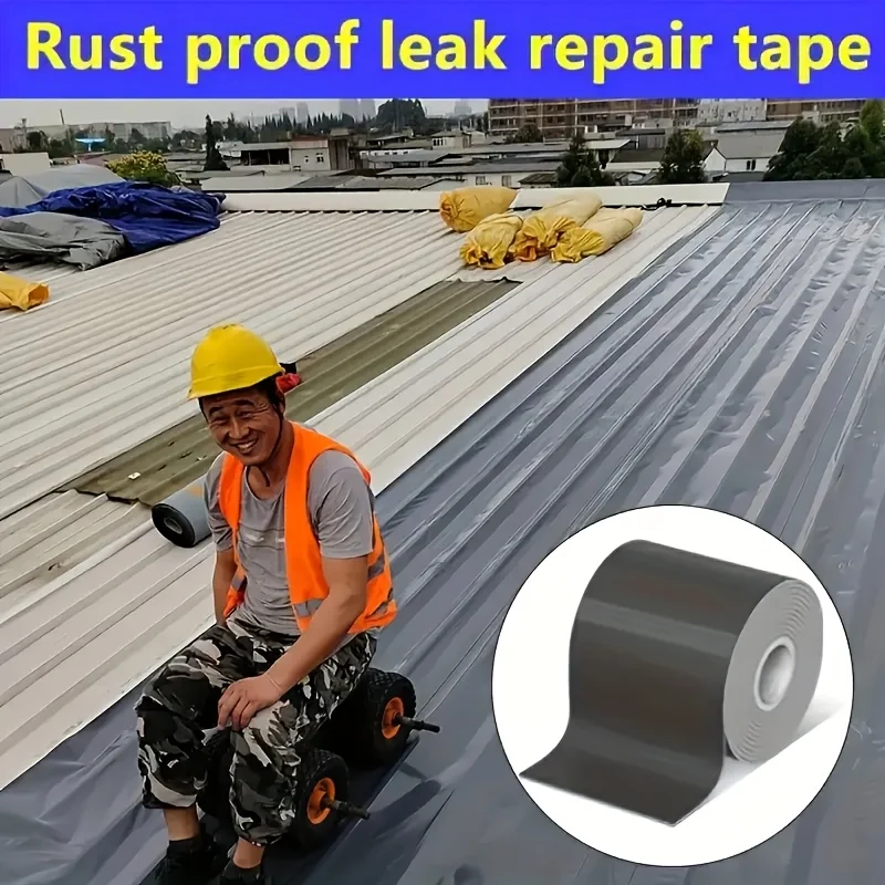 1 Roll, Blue, Gray, Silver, 39.3In/393.7In Self-Adhesive Waterproof Roll, Easy Construction Can Be Cut at Will Waterproof, Rust, Corrosion, Anti-Aging Suitable for Metal Plastic Glass Roof Waterproof Repair