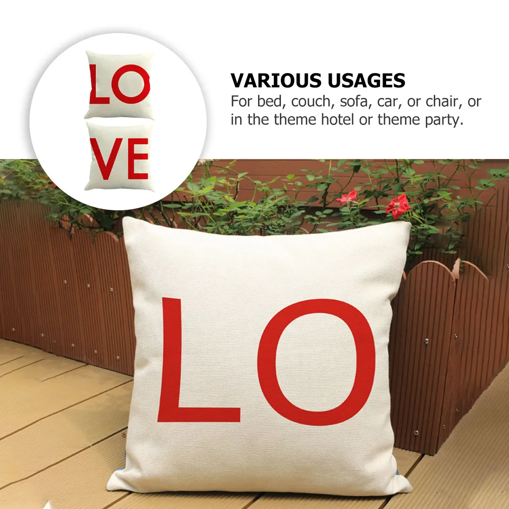 

2pcs Linen Throw Pillows Bed Sofa Car Cushions Zipper Design Washable Decorative Household Pillow Covers Couple Love Sofa Back