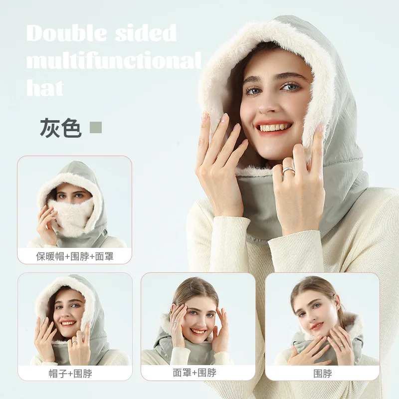 ユニセックス冬用バラクラバニットフード-ドローストリング付き防風マスク、バイク乗馬用ヘッドギア、暖かいニットキャップ、寒い天候用