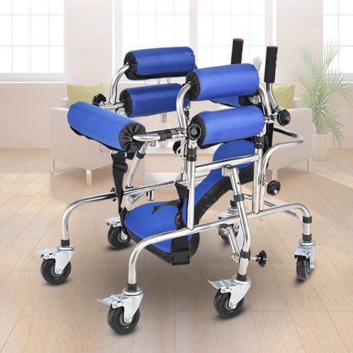 

Adjustable Height Upright Rollator Walker with Seat Brakes Kids Lower Limb Training Standing Frame Walking Aids Walker for Child
