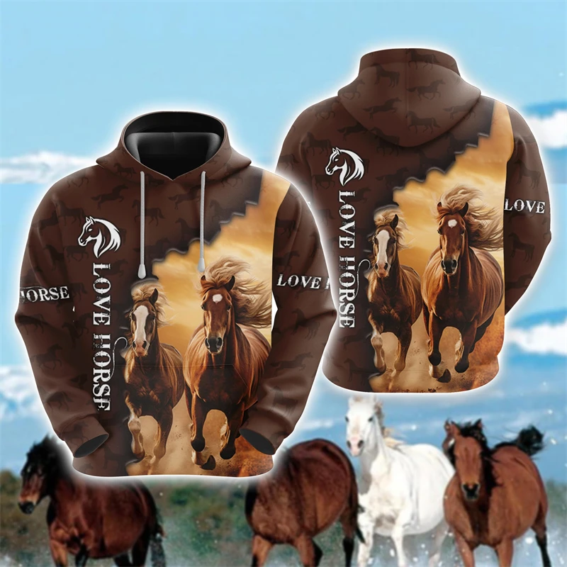 

Horse Lover Hoodies New Men Clothes Casual Farm Graphic Sweatshirts Horse Face Pullovers Equestrian Tracksuit Casual Boy Y2k Top