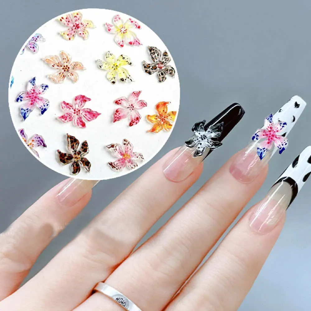 20pcs Flat Lily Flower Nail Art Charm 3D Ice Crystal Devil's Flower Nail Decoration DIY Mixed Five Petal Flower Nail Accessories