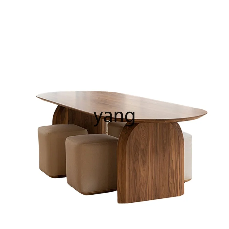 

L'm'm Vintage Solid Wood Rectangular Dining Tables and Chairs Set Silk Style Designer Log Oval Dining Table