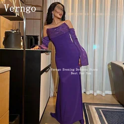 Verngo Purple Crepe Evening Dress For Women Off The Shoulder Mermaid Prom Gowns Dubai Formal Occasion Dress