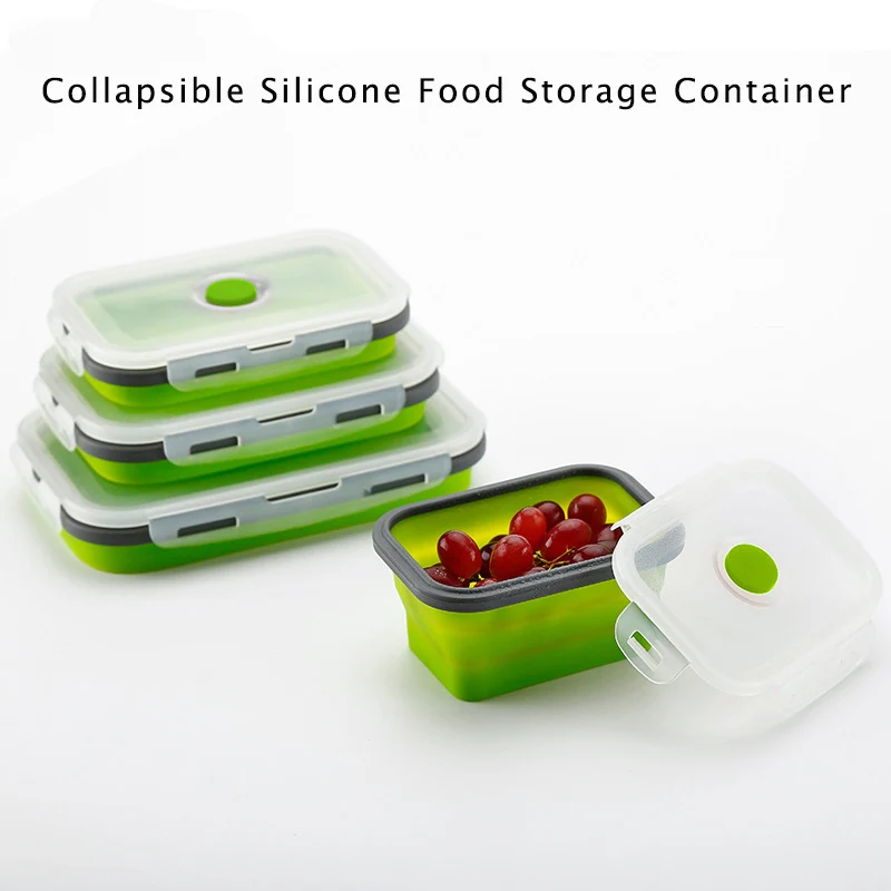 Collapsible Silicone Food Storage Container With Lids,BPA Free, Microwave, Dishwasher and Freezer Safe,Foldable Saves Space