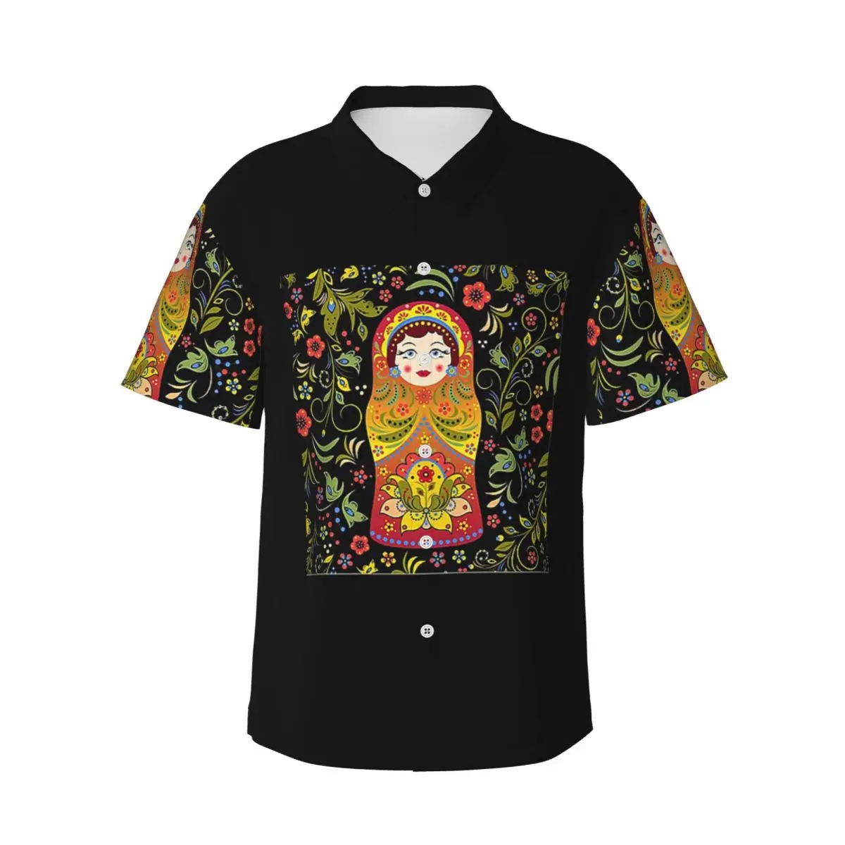 

Russian Doll Matryoshka Men's Shirts Hawaiian Short Sleeve Shirt Funny Button Tops for Summer Beach
