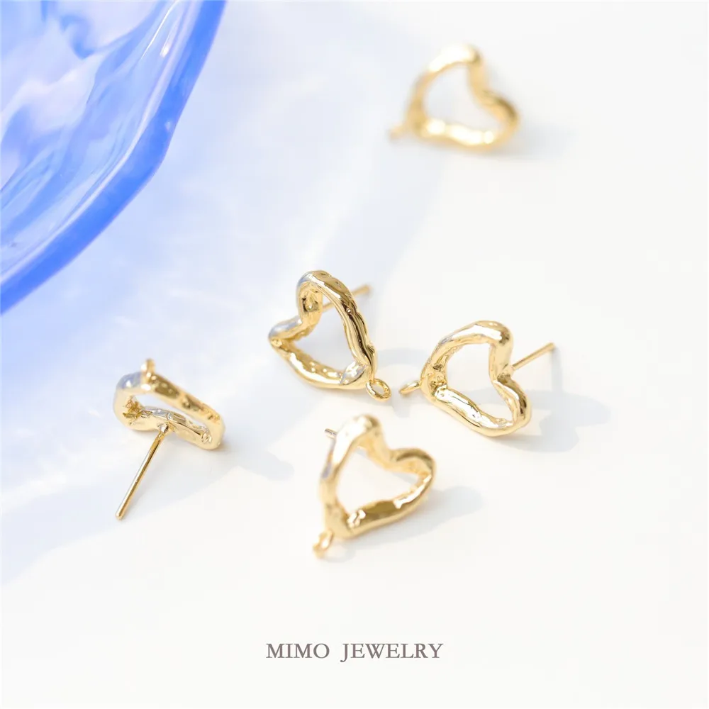 Copper Plated Real Gold Smooth Surface Irregular Ins Wind Love Ring Earrings 925 Silver Needle DIY Charm Accessories