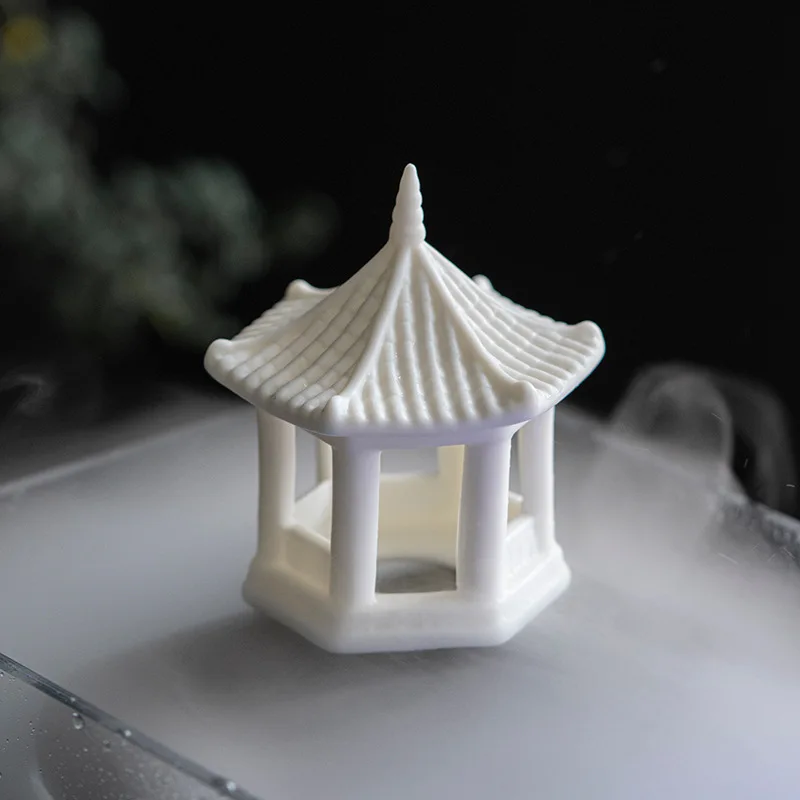 Dehua Ceramic Decoration Dried Landscape Sand Tray Fish Tank Landscape Ancient Building Pavilion Ornaments Accessories White Por