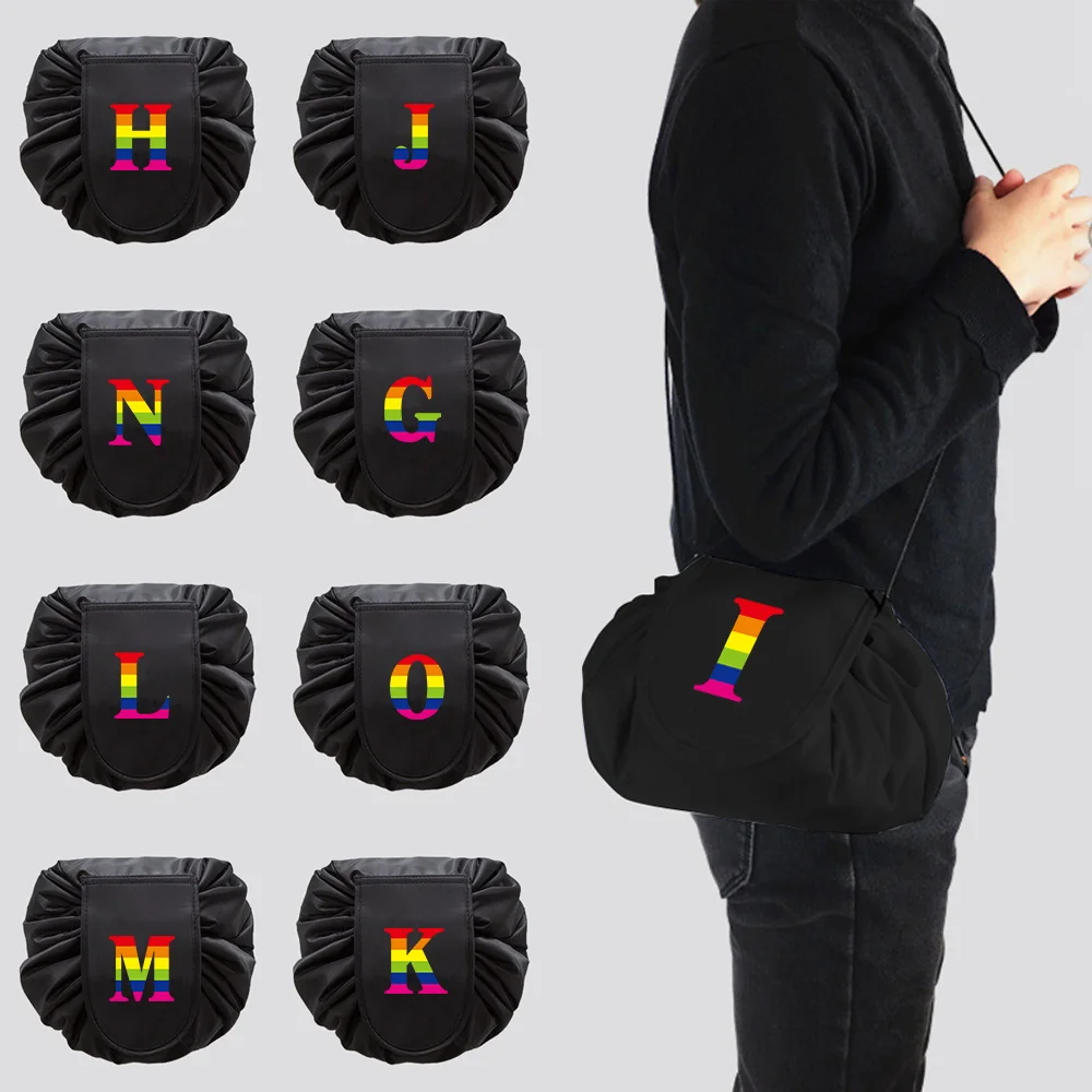 

Lazy Storage Cosmetic Bag Drawstring Magic Makeup Pouch Rainbow Letter Print Large Capacity Travel Portable Fashion Toiletry Bag