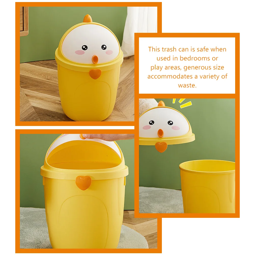 

Small Waste Basket Lid No Odor Cute Cartoon Chick Trash Can Home Office Bedside Paper Rubbish Container Compact