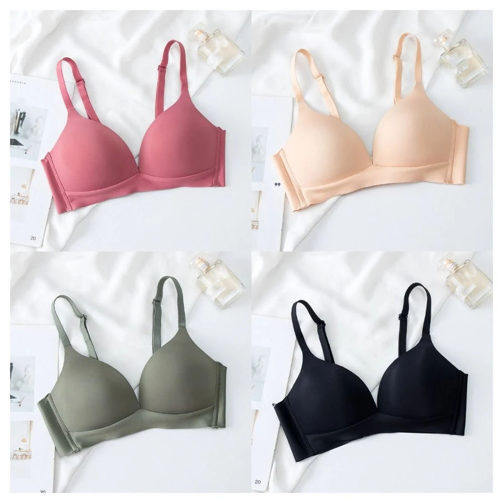 Sutiã push up sem costura, cor sólida, ajustável, não removível, sem fio, para mulheres, lingerie bralette, push up, roupa íntima feminina