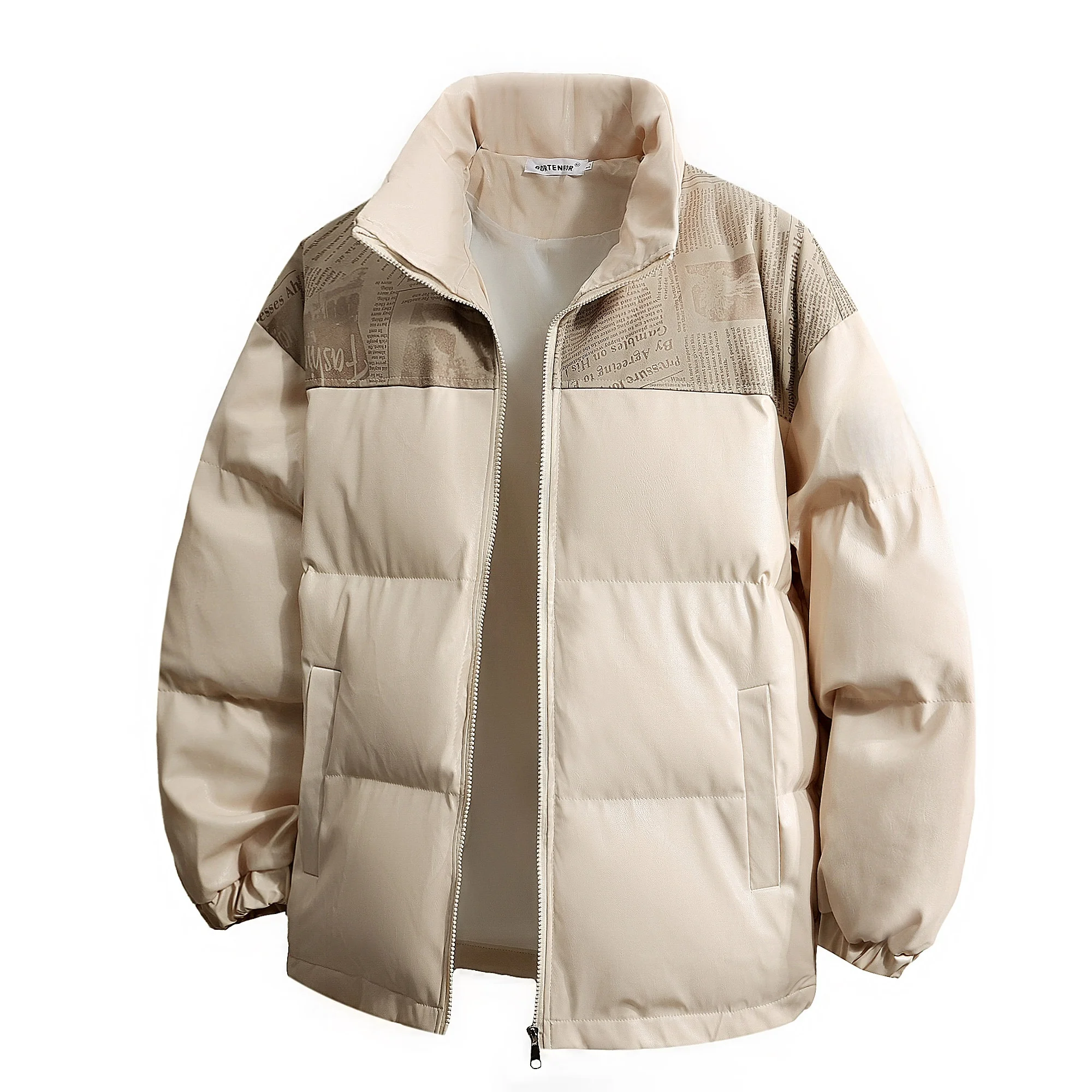 

American Retro Thiened Stand Collar Men's Winter Warm Cotton Outerwear Anti-cold Loose Zipper Pure Color Trendy Jaet