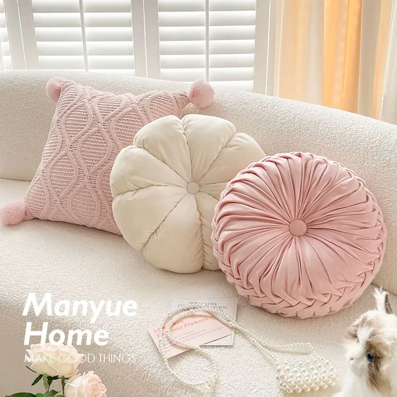 Throw pillow ins style round sofa pumpkin new embroidery cute cushionTie insert