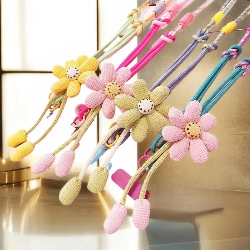 1PC Polyester Phone Lanyard Cartoon Flower Pendant Crossbody Wrist Strap Anti-Drop Universal Rope Keychain Accessories view 4