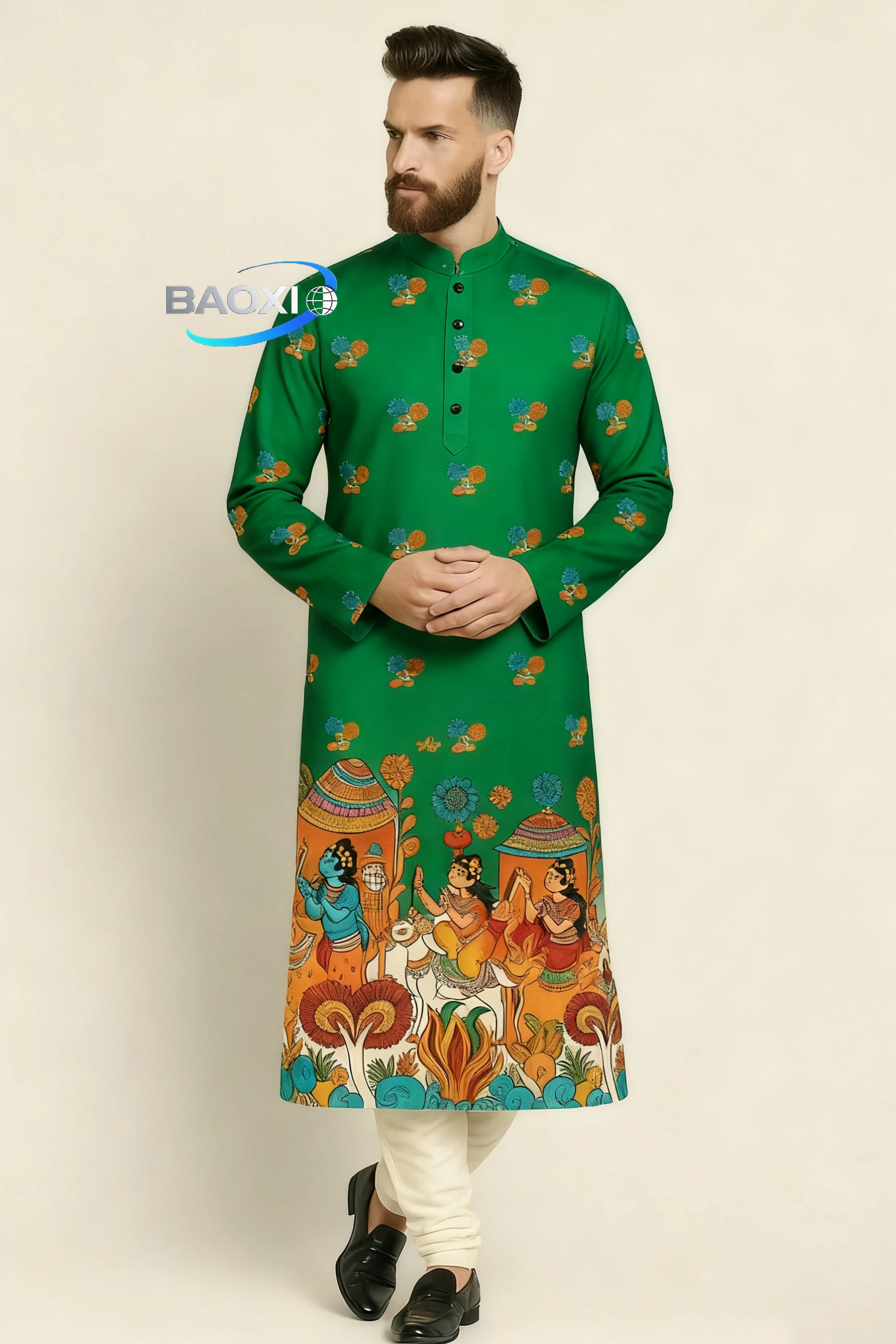2025Men's printed pattern kurta vardha fashionable casual fit regular robe suitable for all occasions ethnic clothing