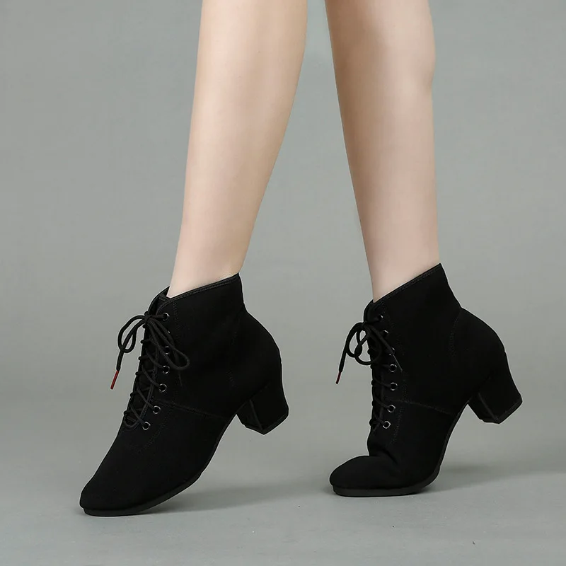 Elegant Ankle Boots Women Shoes New 2023 Point Toe Black Heels Lace-up Short Boot Dance Party Shoes Lady Large Size 34-41 Botas