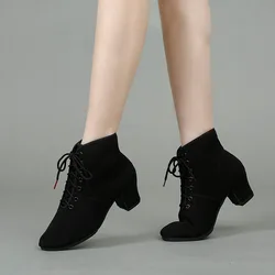 Elegant Ankle Boots Women Shoes New 2023 Point Toe Black Heels Lace-up Short Boot Dance Party Shoes Lady Large Size 34-41 Botas