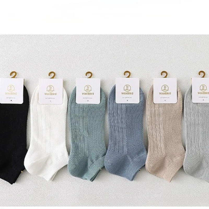 

6 pairs of spring summer thin men's solid color s short socks men's sweat absorbing odor proof mesh shallow mouth boat socks