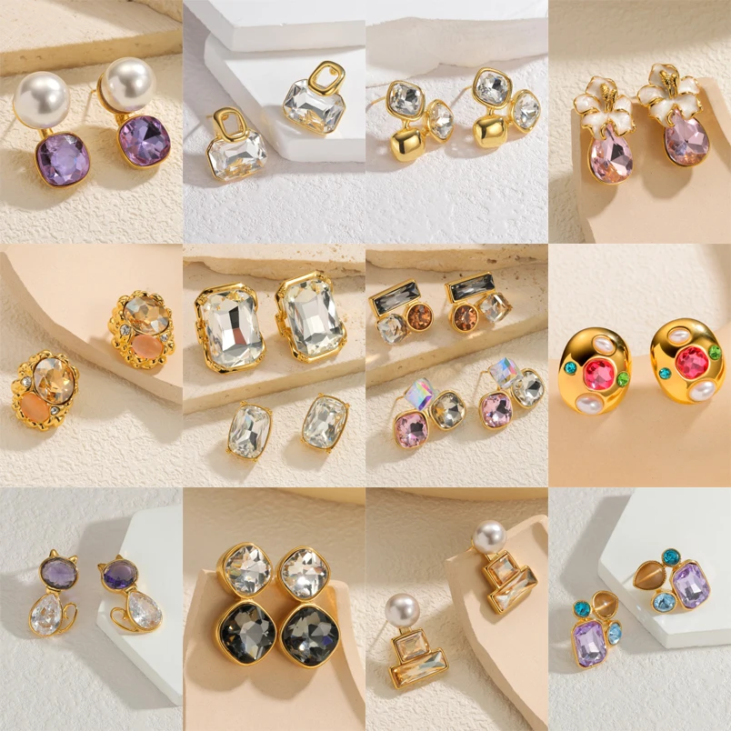 

Trendy Sparkling Zircon Rhinestone Earrings For Women Gold Color Stainless Steel Special Elegant Jewelry Birthday Banquet Gifts